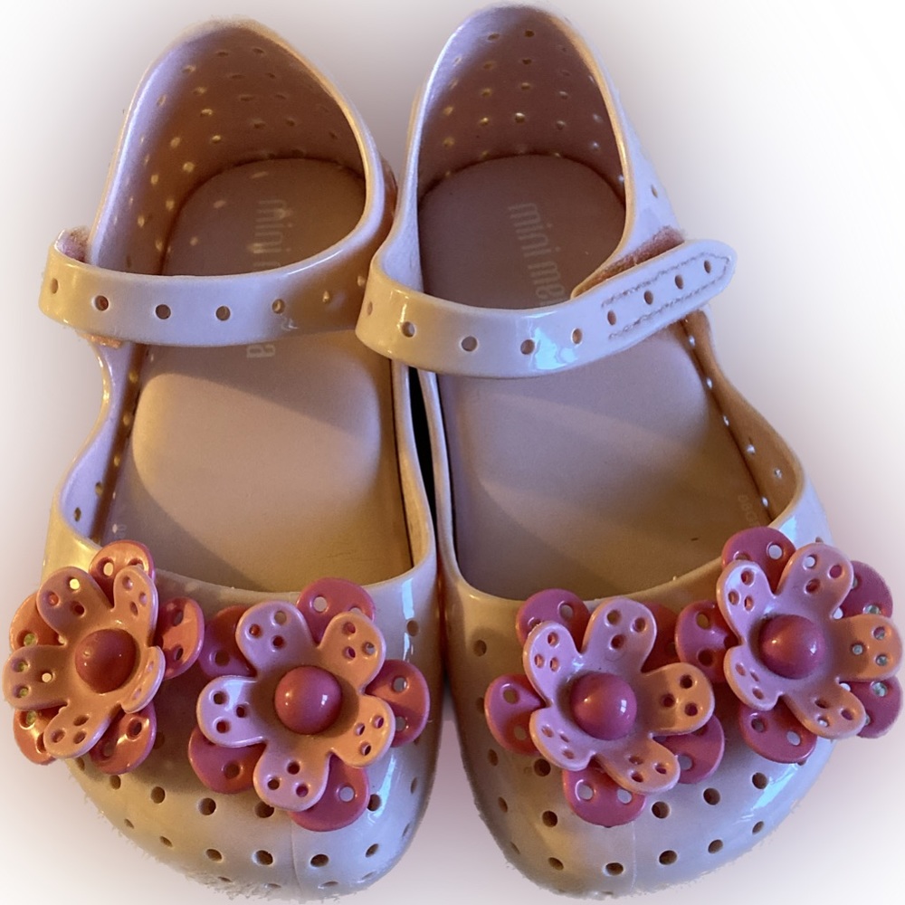 Mini Melissa Pink Toddler Shoes with Flowers EUC